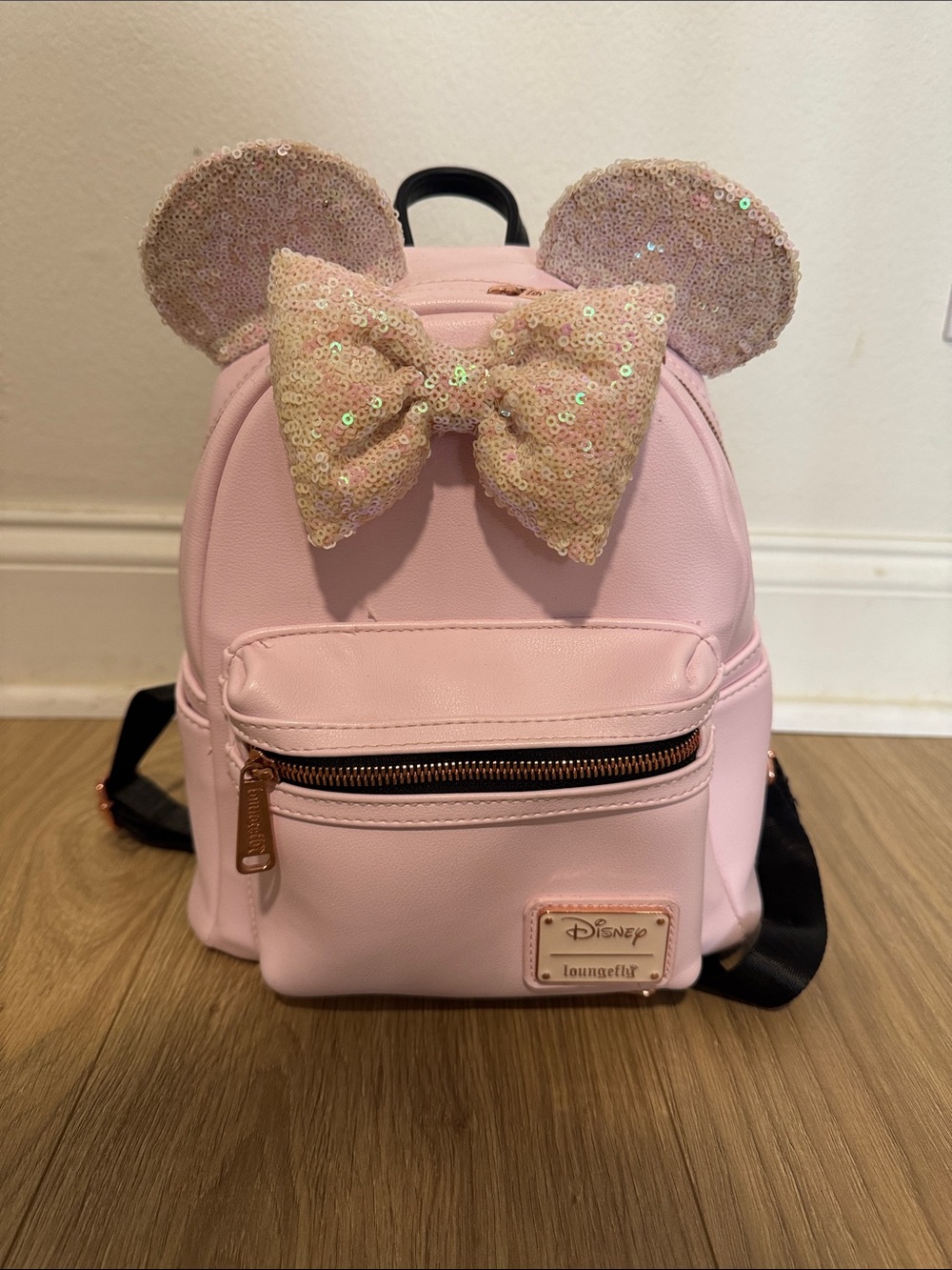 Disney Loungefly Pink Sequin Bow Mini Backpack